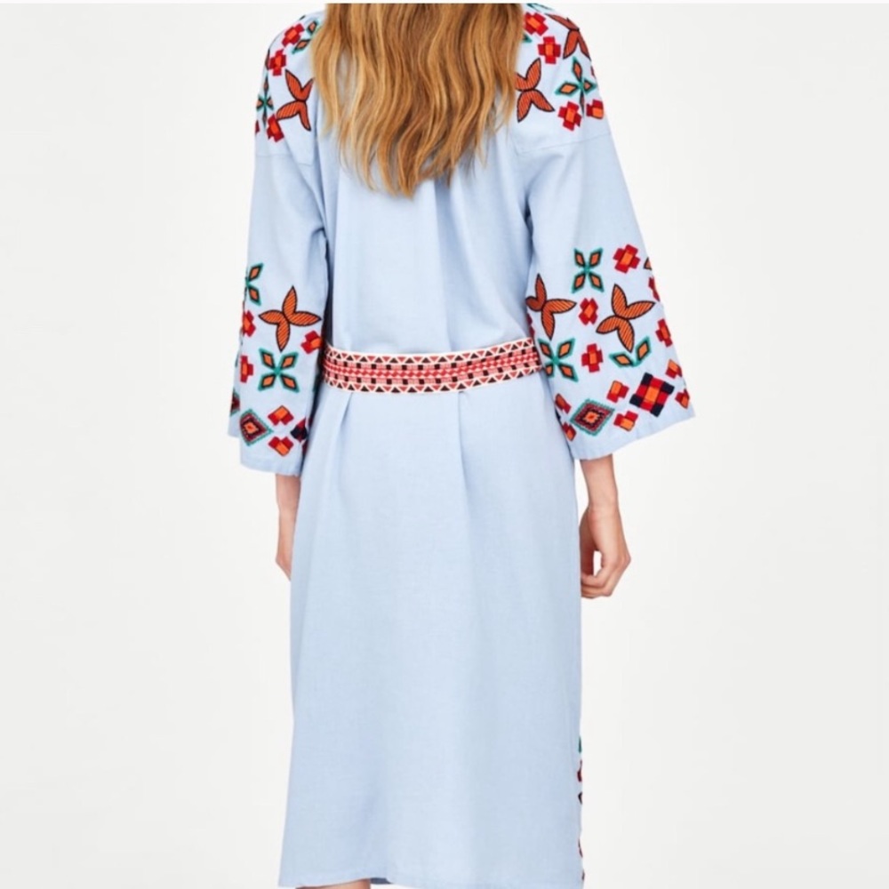 🌸ZARA EMBROIDERED MIDI KIMONO STYLE DRESS🌸 - Picture 5 of 8